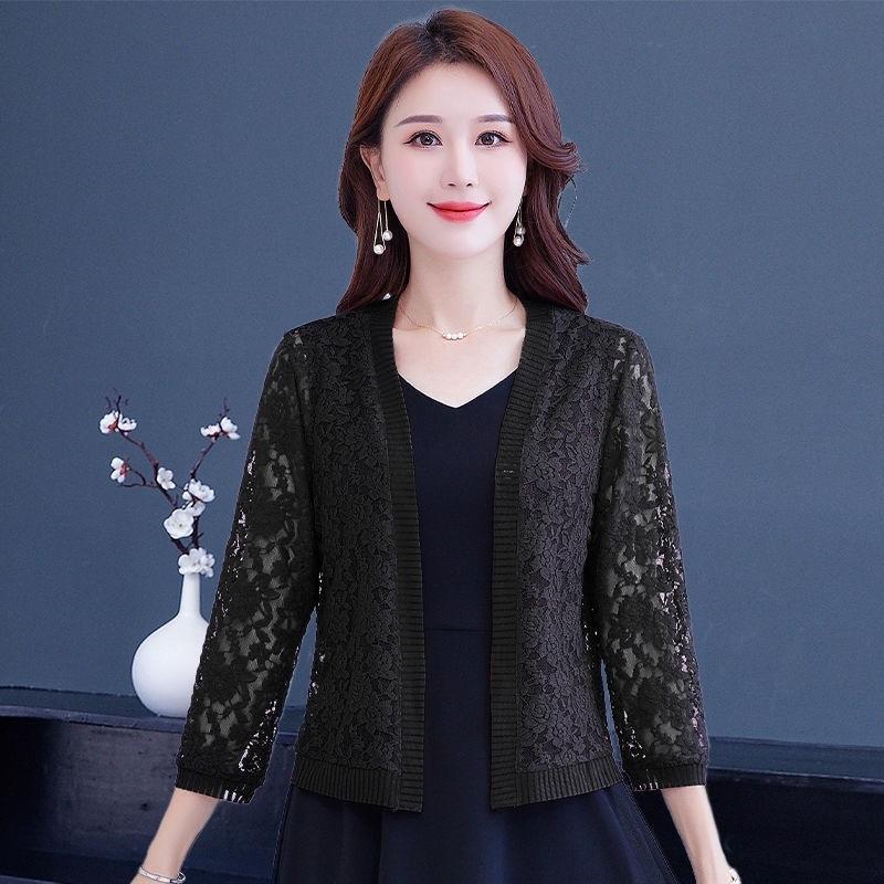 

Кружевная шаль Летняя короткая куртка Кардиган Женский тонкий вязаный топ M