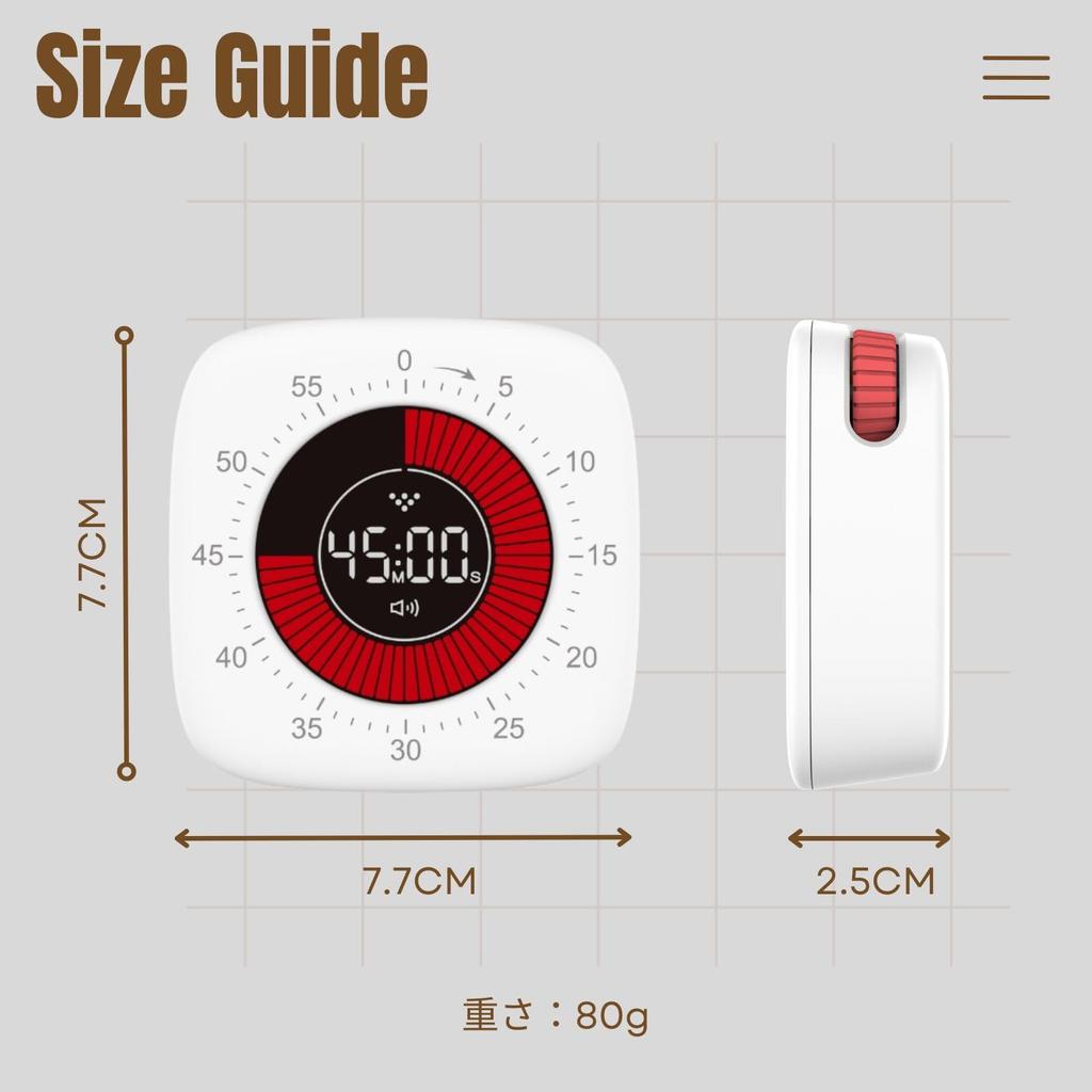 HATUSOKU Digital Visual Timer for Studying and Learning, with Silent Mode, Vibration Mode, and Visible Remaining Time Display (Simple Type TM02)