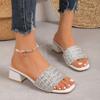 New Style Shoes: Large-sized Mid-heel One-shoulder Slippers for Women, Thick-heeled Square-toed Fashion Sandals