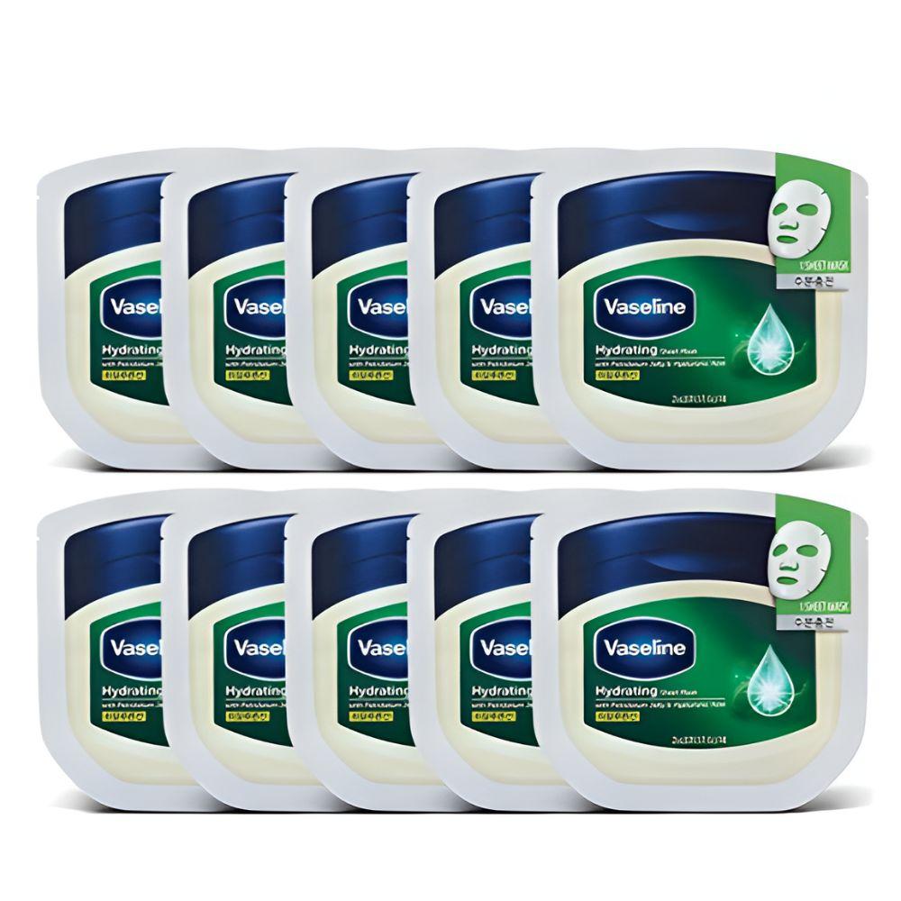 [10 листов] Увлажняющая тканевая маска Vaseline 23 мл x 10 шт. Глубокое увлажнение и интенсивное увлажнение