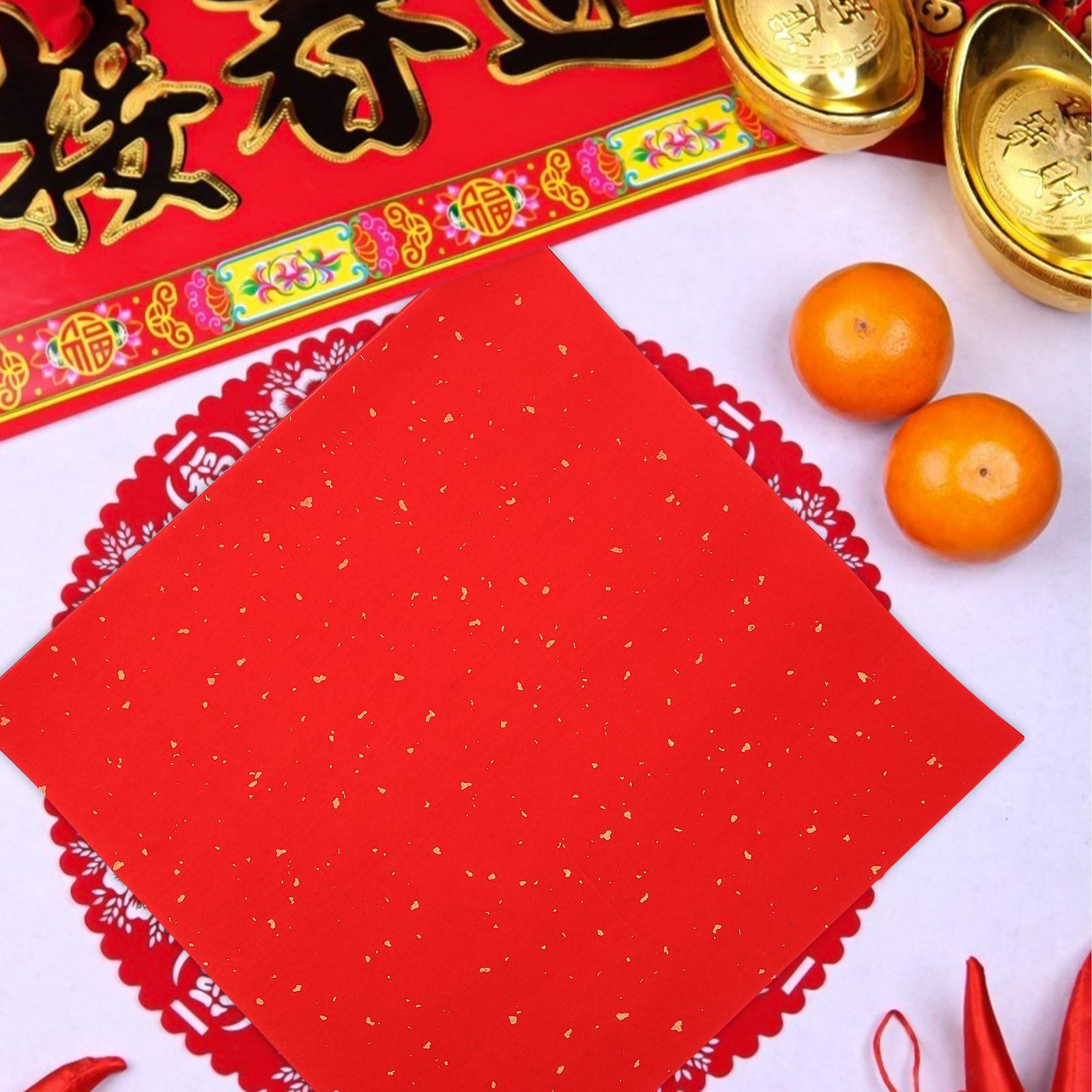 

40 Sheets Red Fu Character Writing Paper Blank Xuan Paper Bamboo Pulp Slow Ink Infiltration for New Year Celebration China Mainland