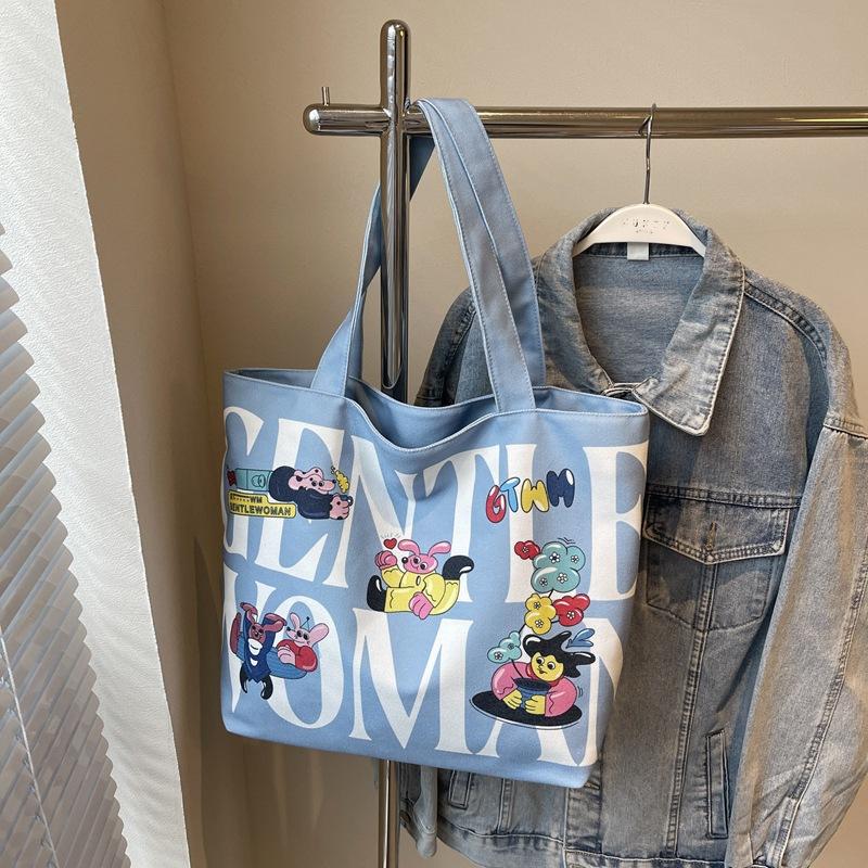 Fashion Korean version handbag casual commuter shoulder bag women's big bag ins new women's alphabet canvas tote bag