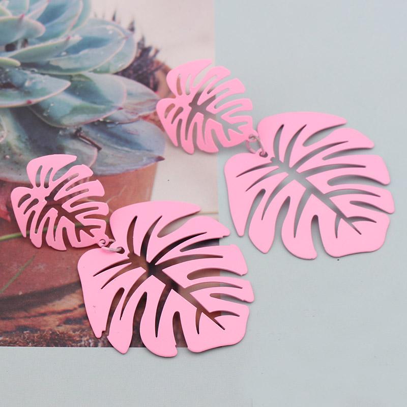 New Monstera Leaf Statement Dangle Earrings for Women Colorful Acrylic Metal Drop Earrings Exaggerated Ear Jewelry Pendientes
