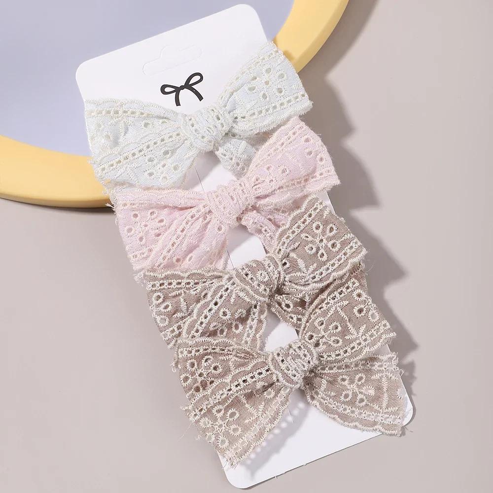4Pcs Sweet Lace Printed Bowknot Hair Clips for Hair Girls Handmade Hairpin Boutique Barrettes Headwear Baby Hair Accessories