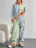 Retro Pattern Splicing European, American Autumn And Winter Casual Long-Sleeved Suit Women'S Hooded Sweater Trousers Two-Piece Set