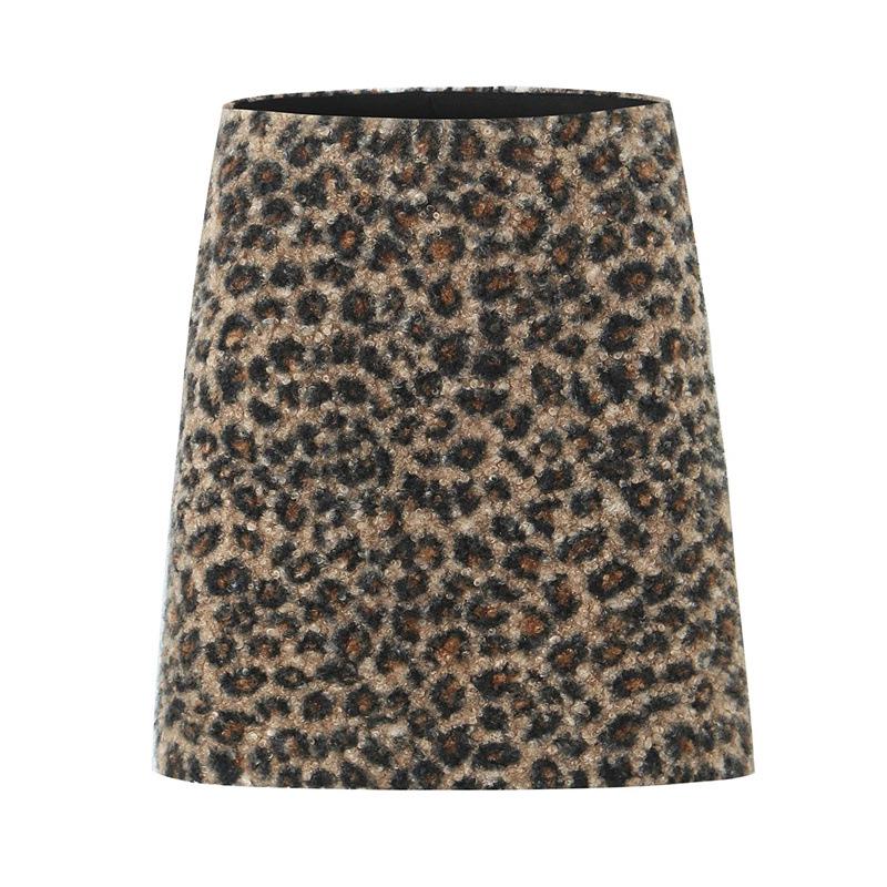 Retro Spicy Leopard Print A-line Mini Skirt - Women’s Autumn/Winter High Waist Faux Wool Slimming Skirt Large цветной печати леопарда
