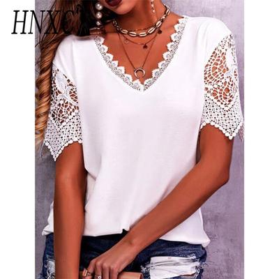 HNXC Damenmode Lässige Sommer Kurzarm V-Ausschnitt Blusen & Hemden