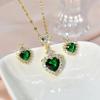 Heart-shaped Necklace Green Zircon Jewelry Sets for Women Exquisite Crystal Pendant Chain Women's Earings Wedding