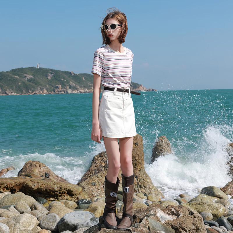 Sancai Women's 2026 Summer Striped Round Neck T-shirt