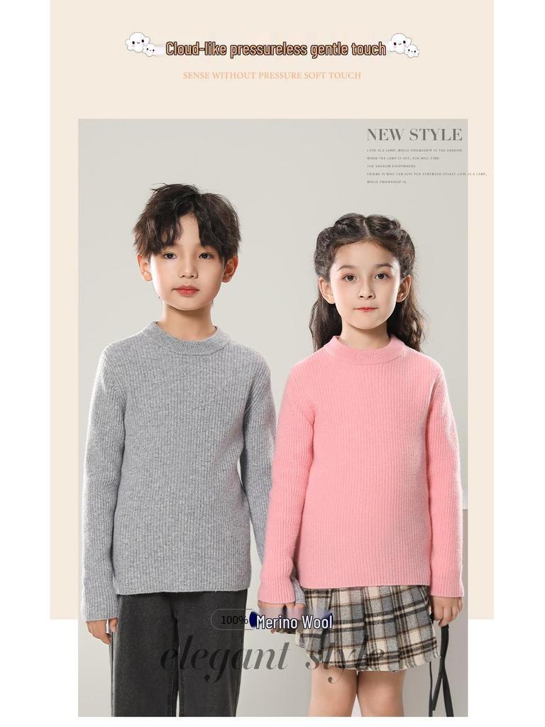 100% Wool Striped Round Neck Kids’ Thermal Sweater - Medium to Large, Unisex, Autumn/Winter