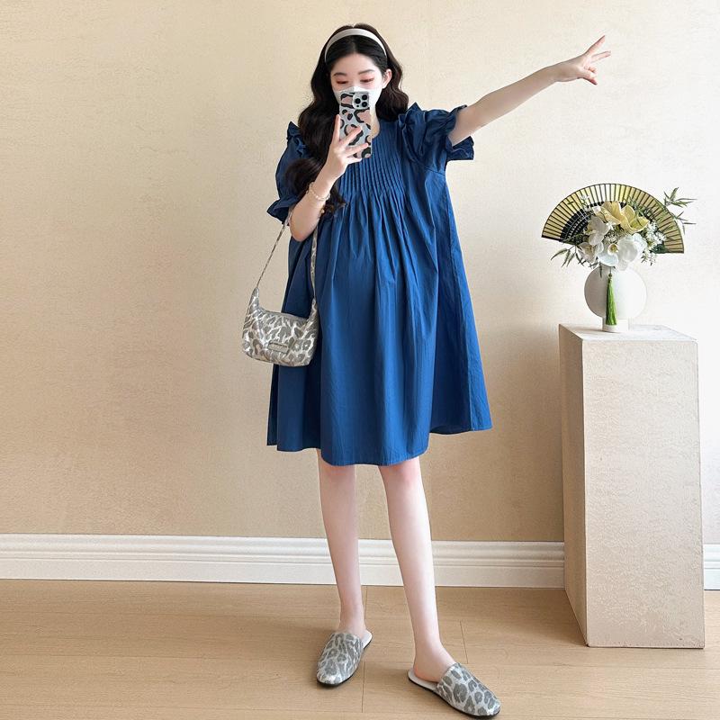 Maternity Summer Slim-Fit Long Dress: French Chic and Sophisticated Design