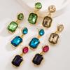 Bohemian Colorful Crystal Square Pendant Earrings For Women Girls Vintage Gold Color Geometric Earrings Wedding Jewelry