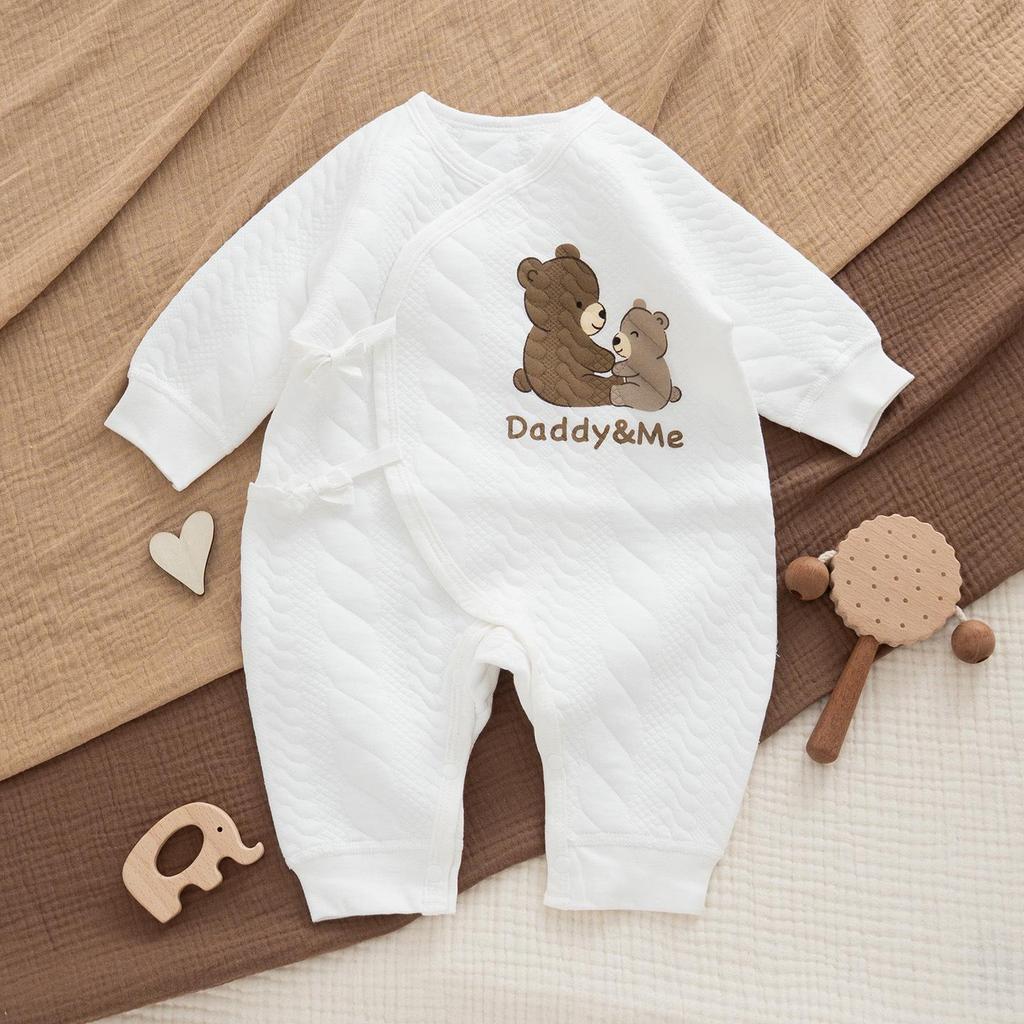 Infant Quilted Cotton Romper: Autumn-Winter, Warm Three-Layer Design, Size 90, Stylish & Cozy