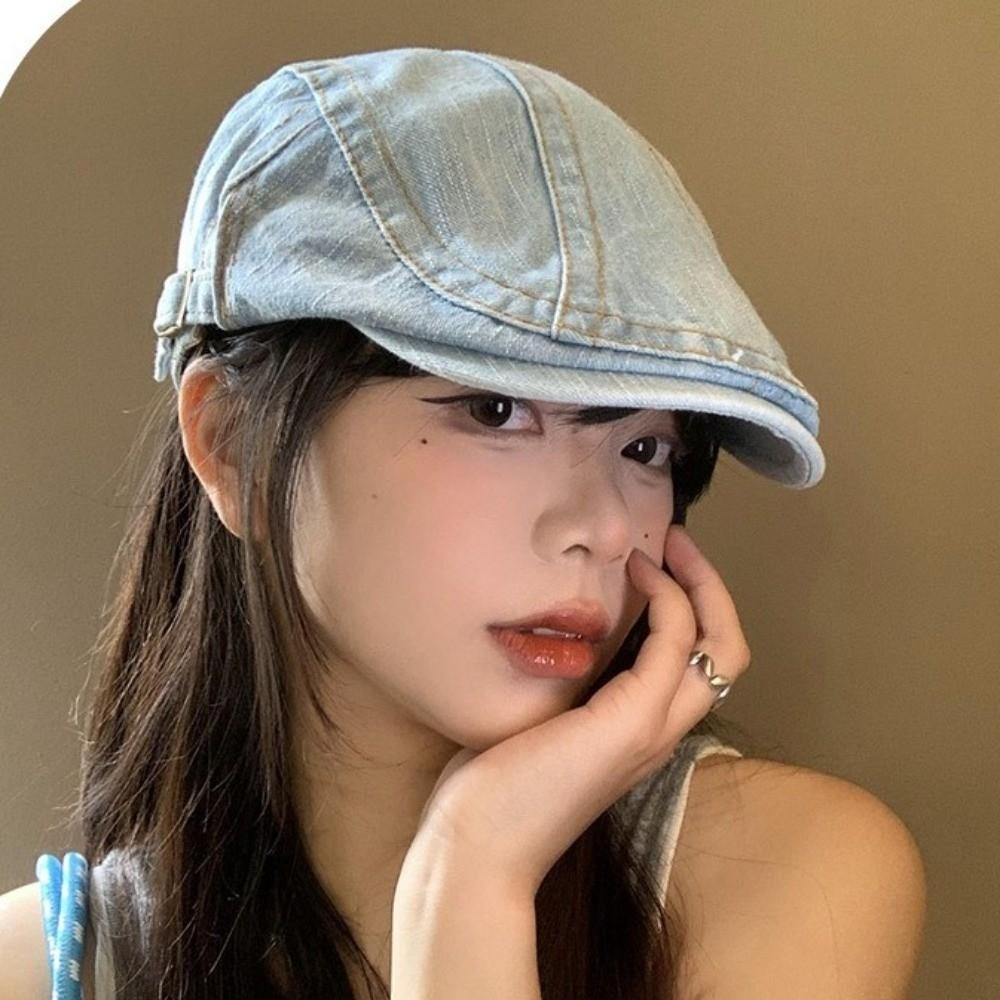 Cloth Denim Beret Washed Artist Hat Casual Newsboy Hat  Women