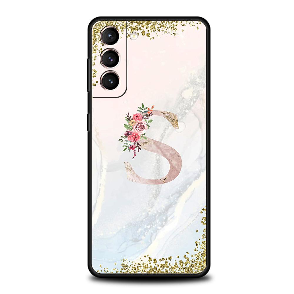 

Розовые Цветы Буква Чехол для Телефона Для Samsung S24 S23 S22 S20 S21 FE Ultra S24 S23 S10 S10E S9 S8 Plus 5G Ударопрочный ТПУ Чехол Сумка Samsung S22 5G