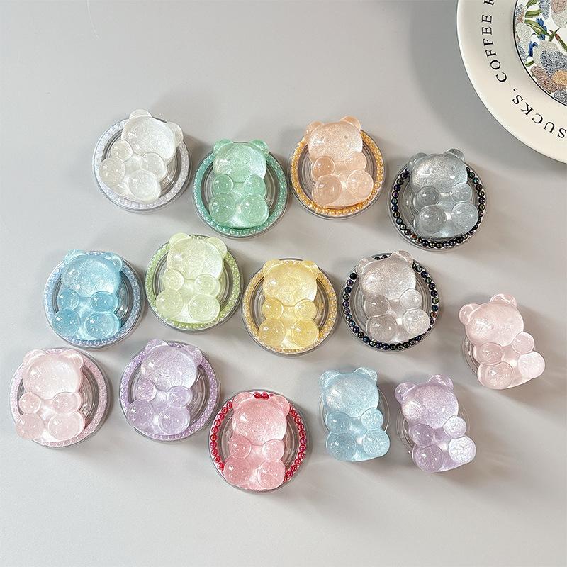Color Pearl Glitter Bear Mobile Phone Airbag Bracket Magnetic Suction Magsafe Paste Creative Ring Lazy Women