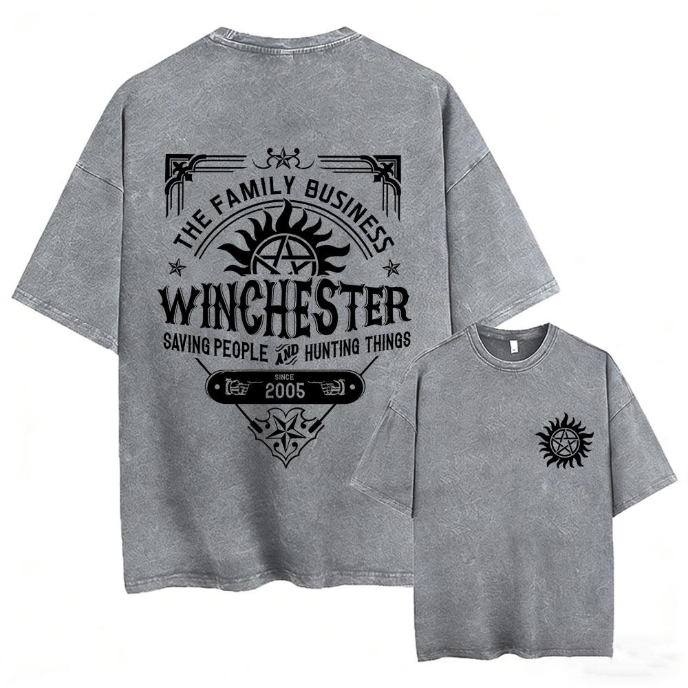 Hot Sale Supernatural Vintage Washed T-shirt Men Women Casual Retro Cotton T Shirts Unisex Casual Oversized T-shirts Streetwear
