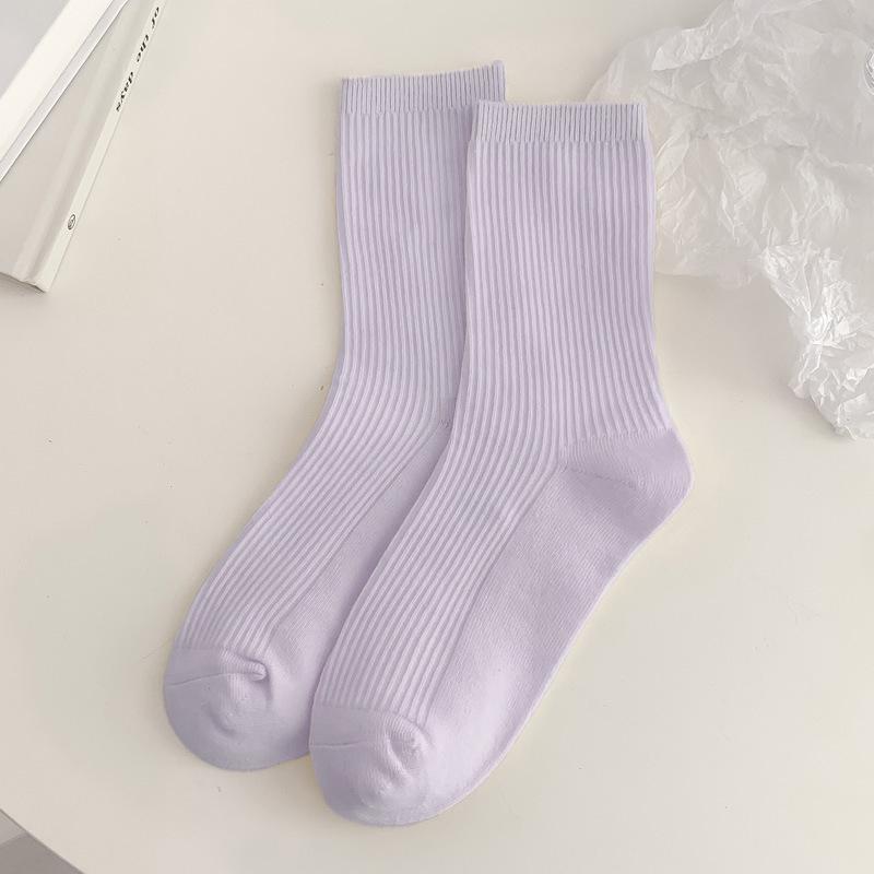 

Женские кремовые носки до середины икры - Преппи стиль, Дышащие, Однотонные для весны и осени One Size