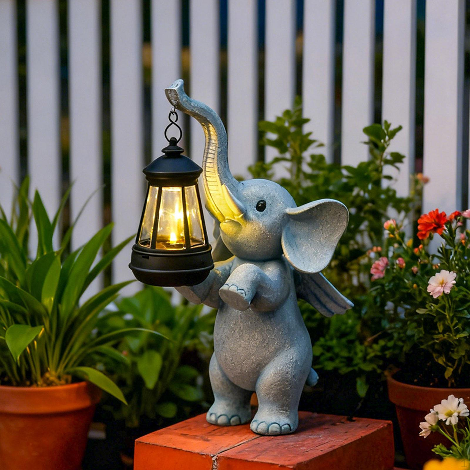 

Садовая статуя слона на солнечной батарее, уличный декор, фонарь для забора, скульптура, смола для
