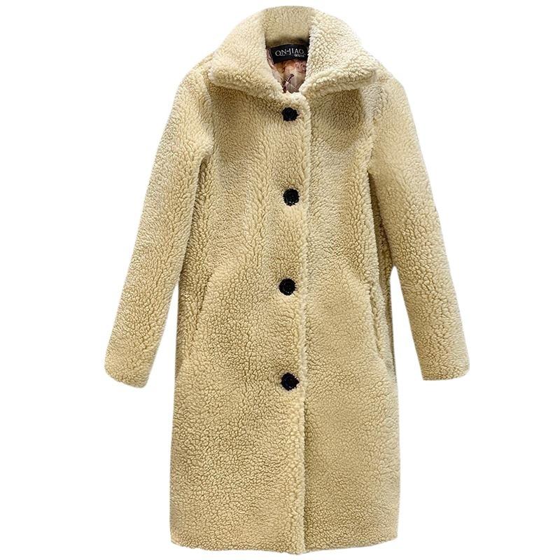 Winter new sheep shearing coat women's loose high-necked granular imitation wool fur medium and long thickened coat