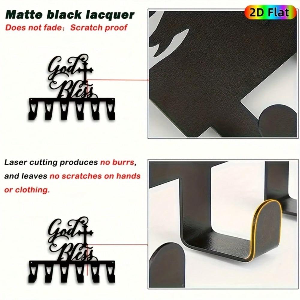Modern Cross Key Holder Heavy Duty Iron Wall Organizer 6 Hooks Christian Home Church Decor Gift