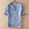 Men Chinese Style Vintage Printed Cotton Linen T Shirt Summer Male Casual V Neck Short Sleeve Breathable Tops Ropa Hombre M-5XL