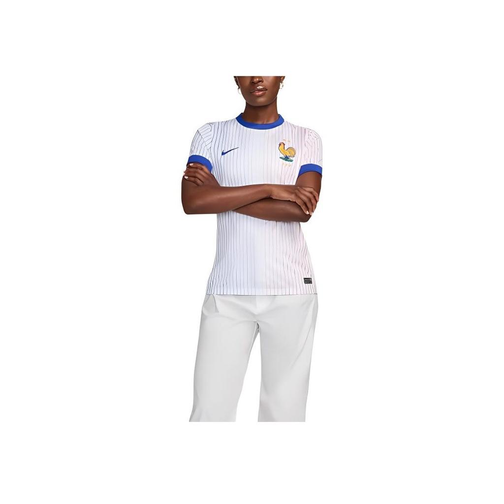 Nike Dri-FIT Soccer Replica FFF Striped Outdoor Casual Vintage Crew Neck Short Sleeve Football Shirt Women Tops White FJ4323-100