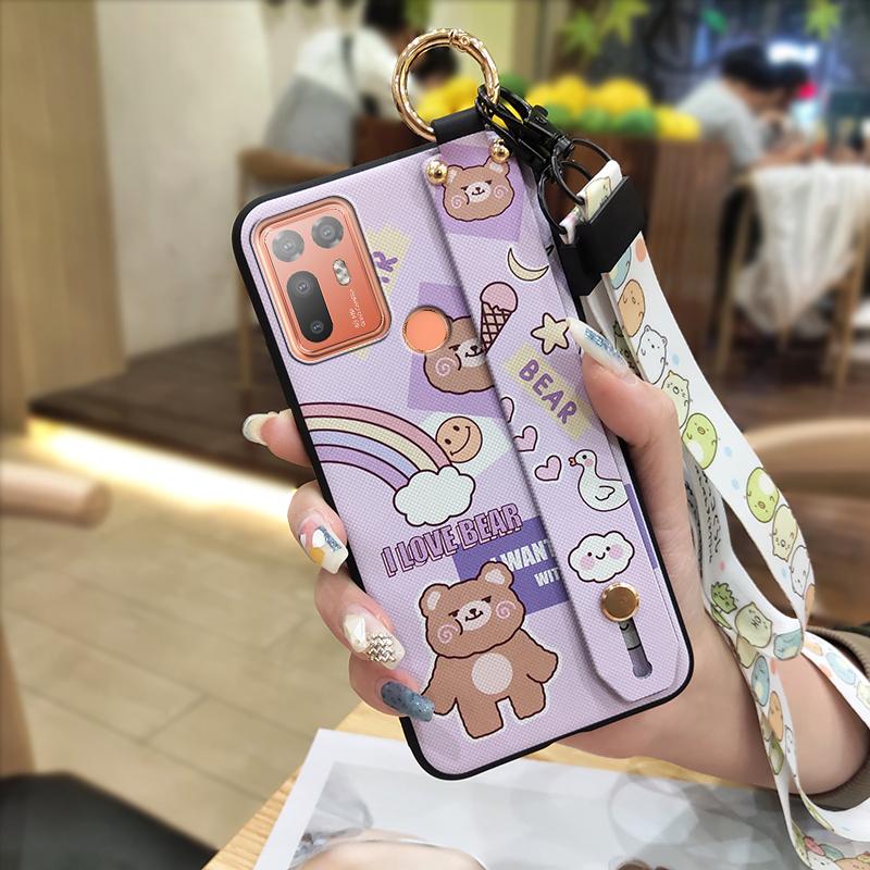 Silicone Anti-dust Phone Case For HTC Desire 20 Plus/D20+ Cute Protective Wrist Strap Ring Back Cover Shockproof Lanyard