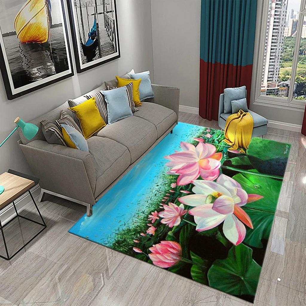 3D Water Lily Abstract Oil Painting Carpet Bathroom Kitchen Non-Slip Doormat Rug Bedroom Living Room Decor
