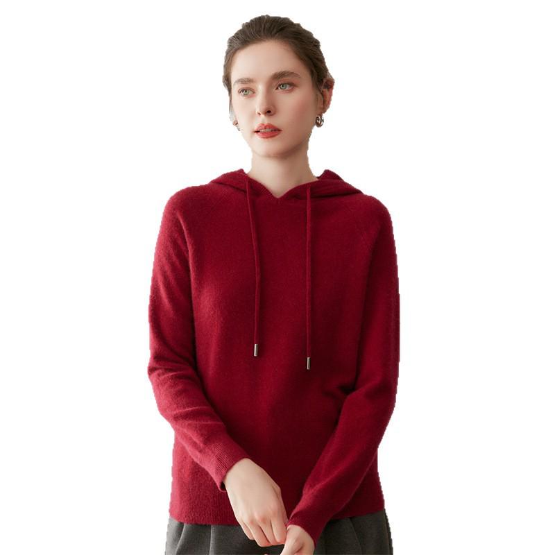 Women's Long Sleeve Cashmere Drawstring Hoodie – Autumn/Winter Versatile Knit Sweater Top