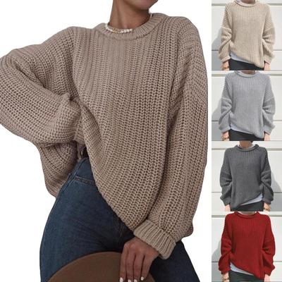 Herbst und Winter Neue Damen Lose Einfache Pullover Rundhals Langarm Gestrickte Casual Pullover