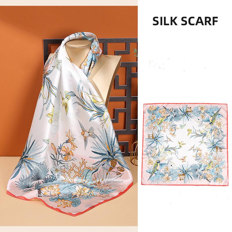 68*68cm 100% Mulberry Silk Scarf Luxury Printed Square Shawl Elegant Lightweight Soft Summer Fashion Accessory Women