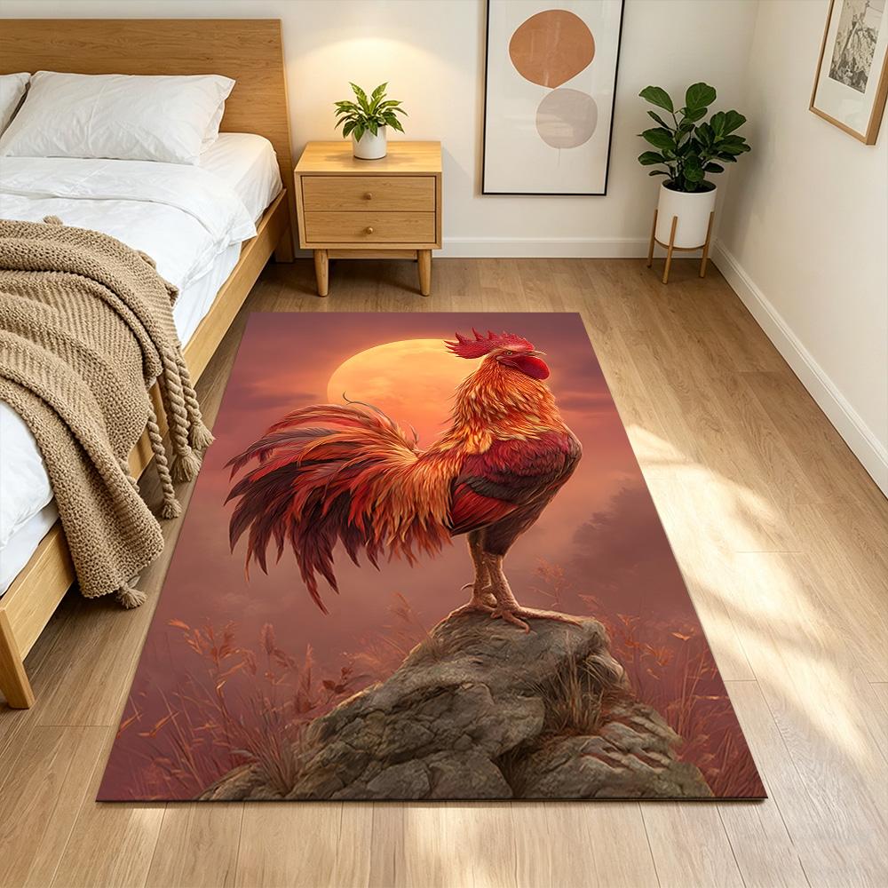 Chickens By The Wooden Fence Non-Slip Home Carpet Design for Office Decor Living Room Gift