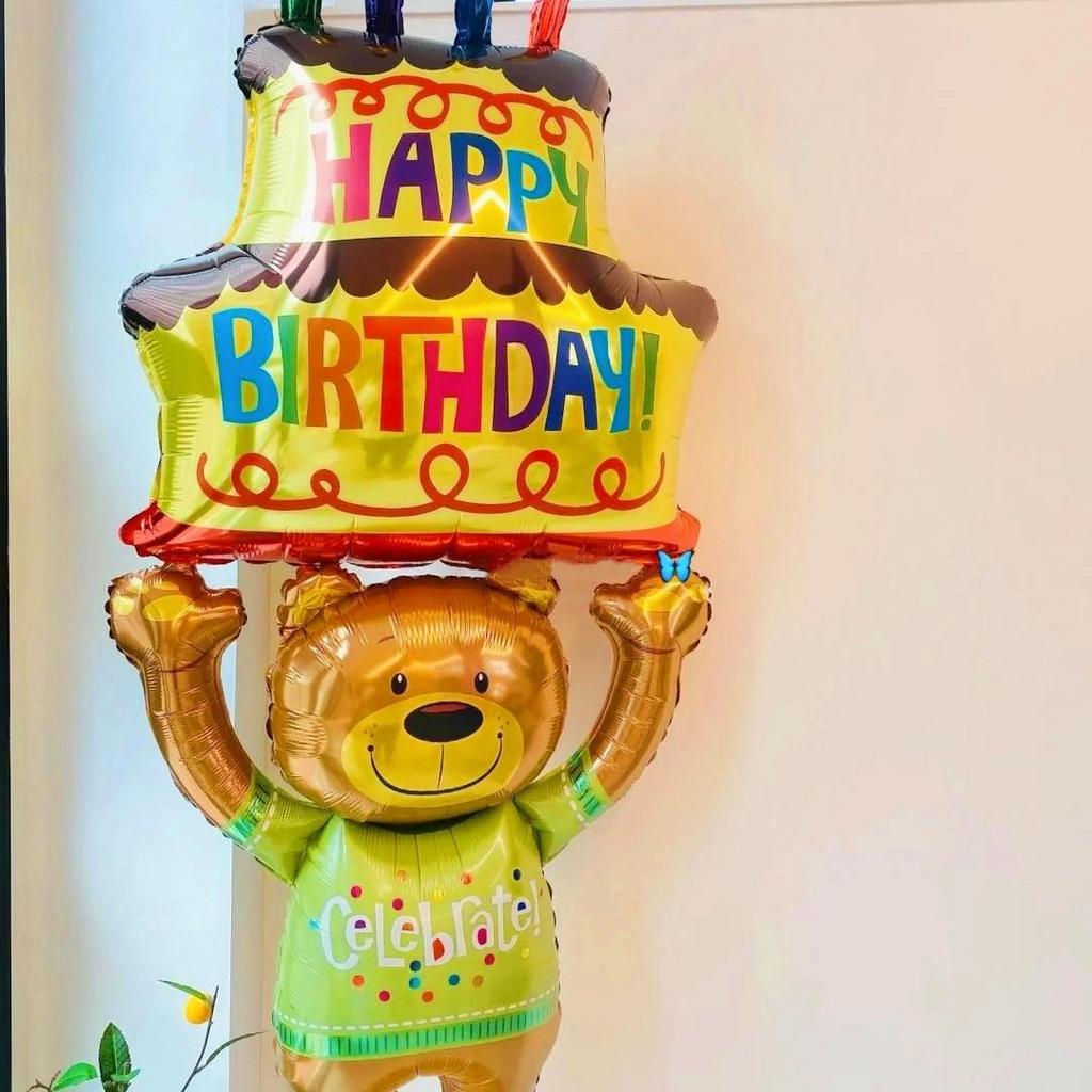 Colorful Large Birthday Cake Foil Balloon for Kids' Party Decoration and Photo Props