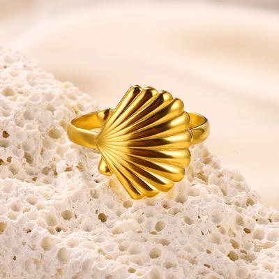 Shell Rings For Women Gold Color Stainless Steel Beach Shell Finger Adjustable Ring Summer Aesthetic Fashion Jewelry Gift