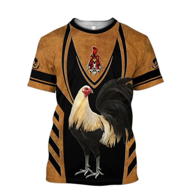 Fighting Rooster 3D Printed Round Neck T-shirt for Men, Fashionable Short Sleeved Pullover, Casual Street Harajuku Tops