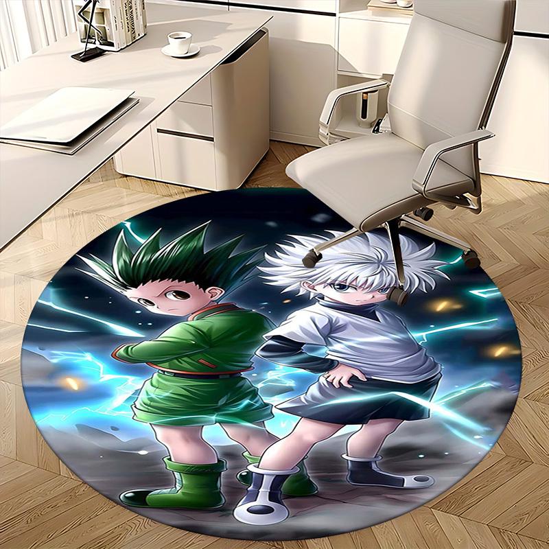 1pc Hunter X Hunter Killua & Gon Round Carpet - Anime Cartoon Design Chair Mat, Non-Slip Rug for Office, Home Decor, Living Room