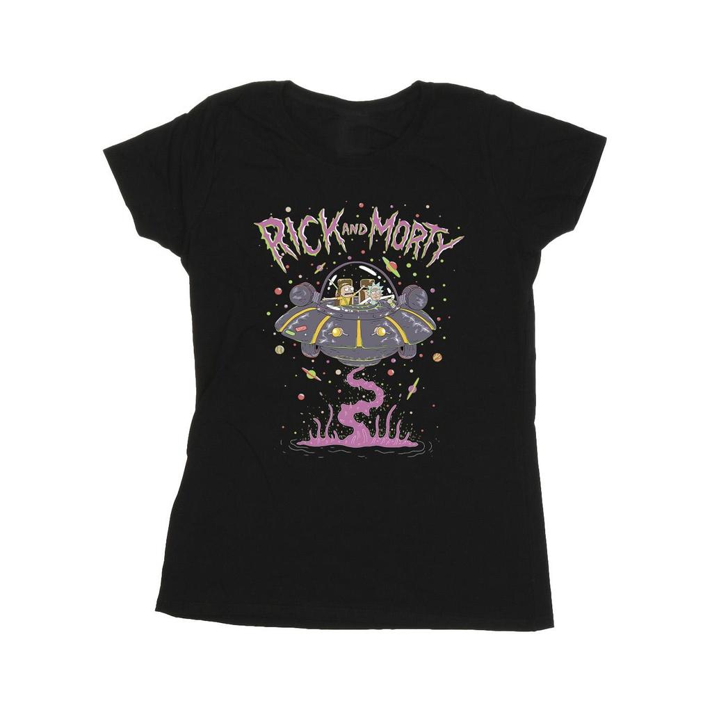 Rick And Morty Rosafarbenes Raumschiff-Baumwoll-T-Shirt für Damen/Damen