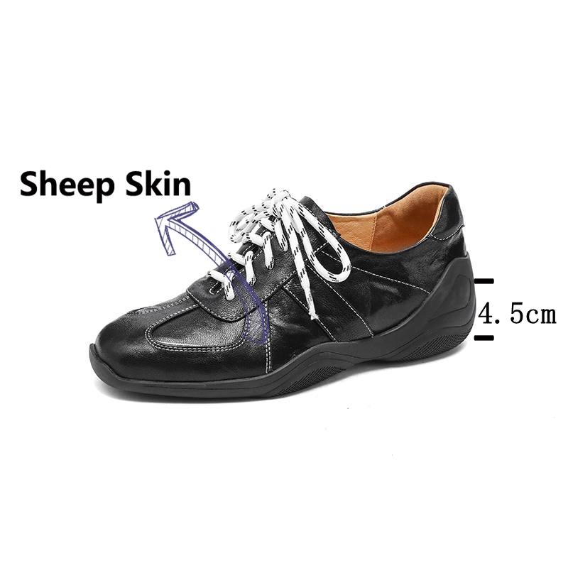 

Krazing Pot Sheepskin Round Toe Low Heels Lace Up Sewing Autumn Leisure Shoes Big Size 42 Women Sneaker 34 чёрный