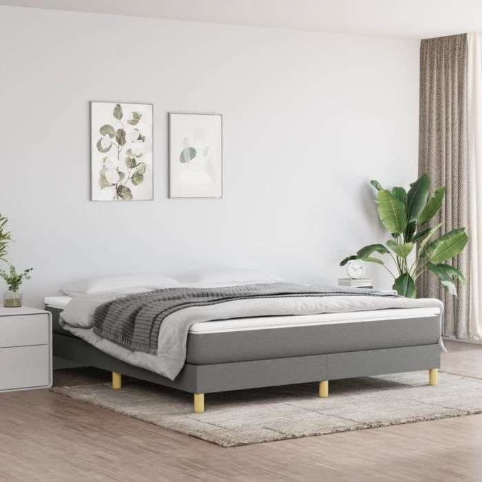 3144184 vidaXL Lit à sommier tapissier avec matelas Gris foncé 160x200cm Tissu