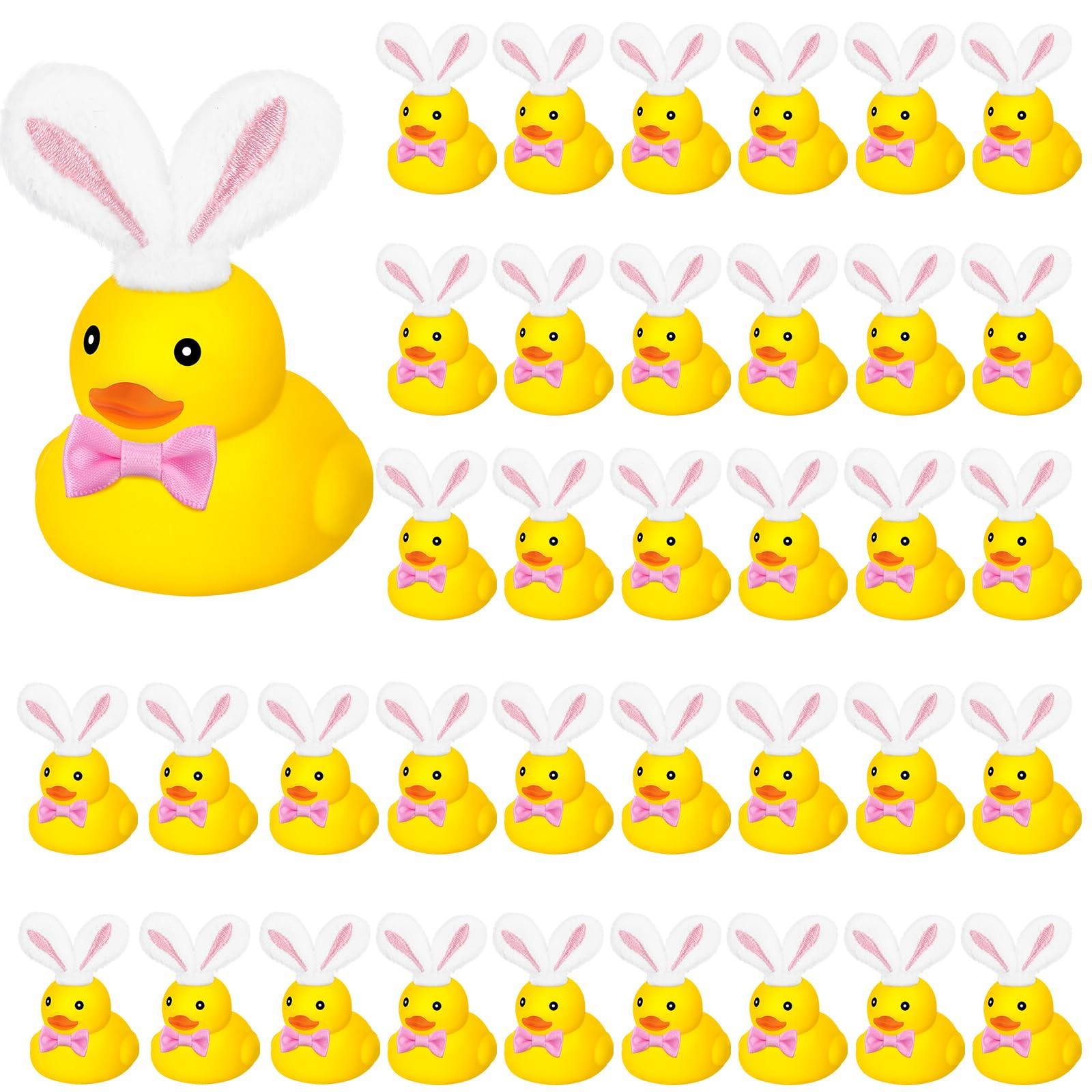 

12/24/48 Set Easter Rabbit Ear Tie Duck Easter Rubber Duck With Plush Rabbit Ears Mini Floating Squeaky Rubber Ducks Bath Toys (As shown-31516)-