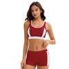 Women's Color-Blocked Two-Piece Swim Set with Back Cut-Out Top & High-Waisted Shorts – Sporty Nylon Beachwear In Multiple Colors