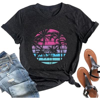 Hawaiian Shirts for Women Palm Trees Graphic Tees Summer Beach Vacation Tops Short Sleeve Casual Tshirt