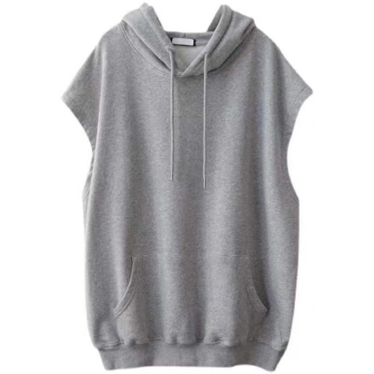 Women's Casual Loose Hooded Sweatshirt Large Size Mid-length Sleeveless Coat Solid Color Vest Top