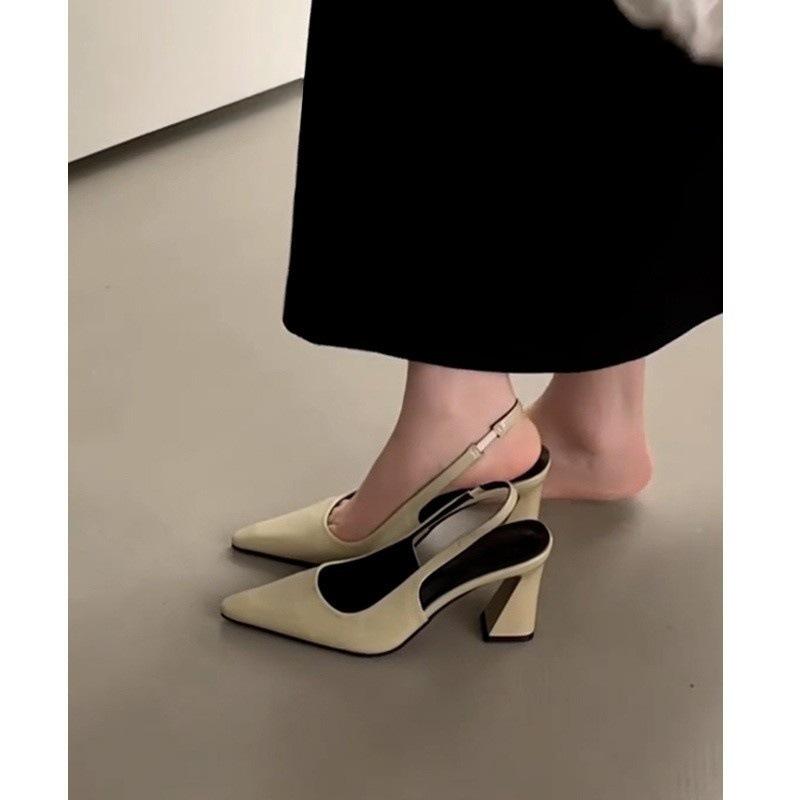 Patent leather pointed head bag head sandals women's thick heel sexy high heels temperament empty commuter shoes