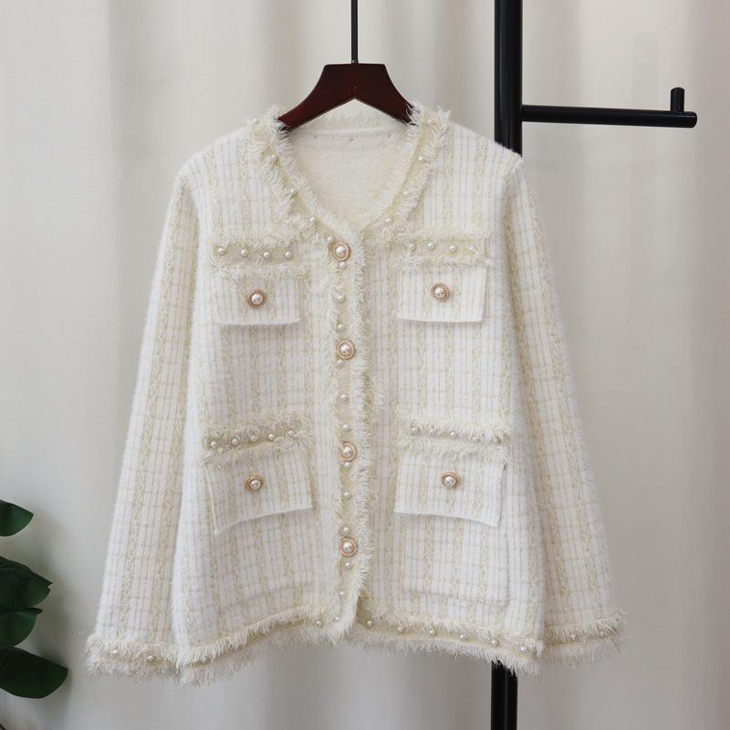 

Осень и зима новый вязаный кардиган из искусственного норкового бархата, свободный, с бахромой и бисером, свитер-жакет женский one size fits all