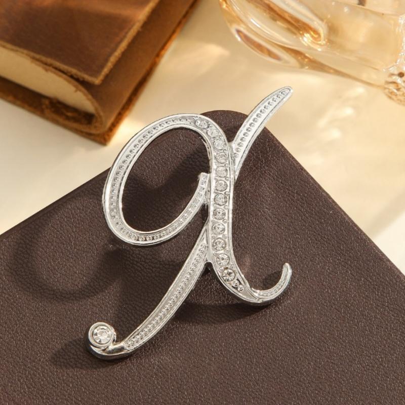 2Pcs  Full  Encrusted Gold And Silver Alphabet Letter Brooches Pins Minimalist Clothing Jewelry Accessory