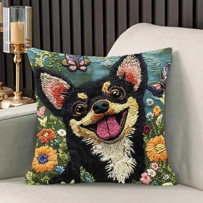 Chihuahua & Floral Cushion Covers Chair Living Room Pillowcase Cozy Zipper Sofa Pillow Covers Bedroom Indoor Home Decor