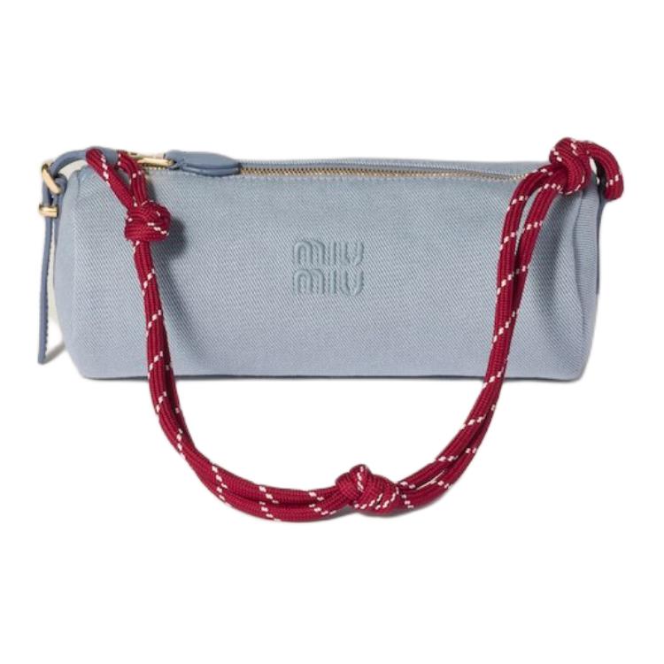 MIU MIU Monochrom Logo Bestickt Baumwolle Tragetasche Damen Tragetasche Stern-Blau 5NE853_2IA7_F05DH