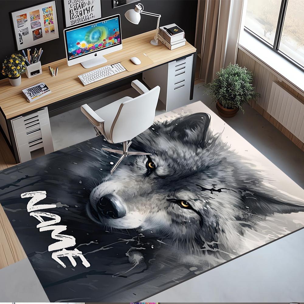 Custom Name Wolf Printed Carpet,Rug for Office Chair Living Room Bedroom Kitchen Room Decor Gifts.